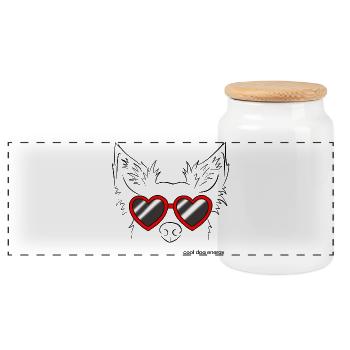 cool dog energy - Panoramic Cookie Jar with Wooden Lid - white - Front