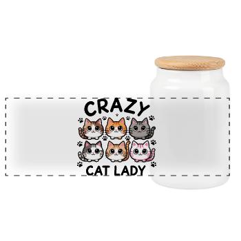 Cat Madness: Six Colorful Cats - Panoramic Cookie Jar with Wooden Lid - white - Front