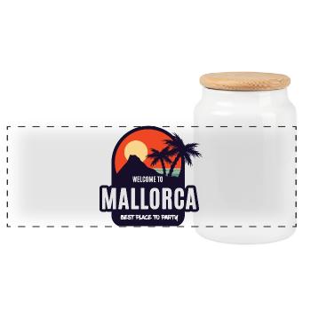 Welcome to Mallorca Party Sunset - Panorama Keksdose mit Holzdeckel - Weiß - Vorne
