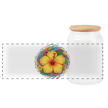 Kunterbunte Hibiskus Splash - Panorama Keksdose mit Holzdeckel - Weiß - Vorne