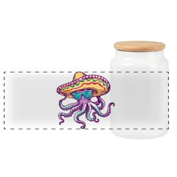 Octopus Funny Sombrero - Panoramic Cookie Jar with Wooden Lid - white - Front