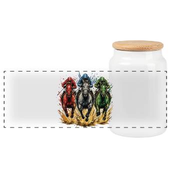 Fan de trois chevaux de course sur l’hippodrome - Boîte à biscuits avec couvercle en bois - blanc - Devant