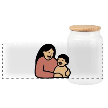 Mom Baby Hug Love - Panoramic Cookie Jar with Wooden Lid - white - Front