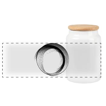 abstrakte kreisförmige Form - Panorama Keksdose mit Holzdeckel - Weiß - Vorne