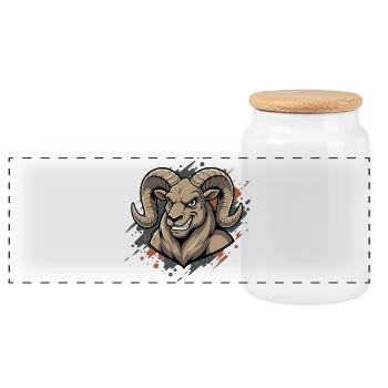 Aggressive Ram Maskot - Panoramic Cookie Jar with Wooden Lid - white - Front