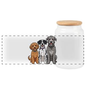 Beste Freunde Trio: Die bunte Hunde-Gang - Panorama Keksdose mit Holzdeckel - Weiß - Vorne