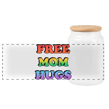 Free Mom Hugs Rainbow - Panoramic Cookie Jar with Wooden Lid - white - Front