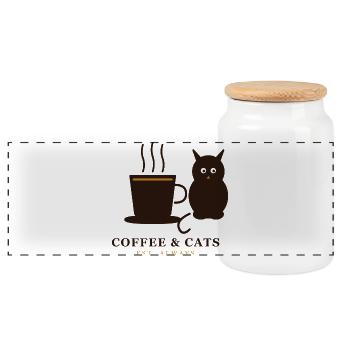 Moments douillets de Coffee Cats - Boîte à biscuits avec couvercle en bois - blanc - Devant