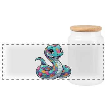 Colorful Flower Snake - Panoramic Cookie Jar with Wooden Lid - white - Front