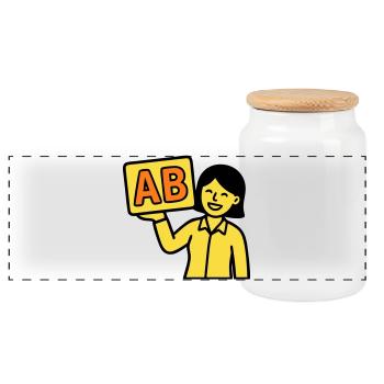 Teacher Elementary School ABC Vector - Panoramic Cookie Jar with Wooden Lid - white - Front