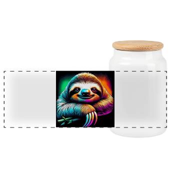 sloth - Panoramic Cookie Jar with Wooden Lid - white - Front