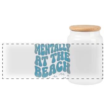 Mentally At The Beach – Tropical Retro Typography - Panoramic Cookie Jar with Wooden Lid - white - Front