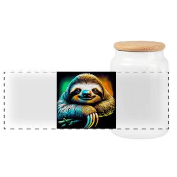 sloth - Panoramic Cookie Jar with Wooden Lid - white - Front
