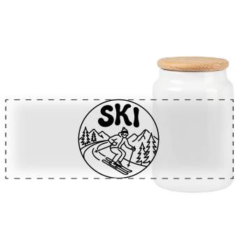 Ski - Panoramic Cookie Jar with Wooden Lid - white - Front