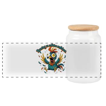 Coffee and chaos tap design - Panoramic Cookie Jar with Wooden Lid - white - Front