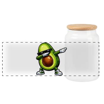 Dabbing Avocado - Panorama Keksdose mit Holzdeckel - Weiß - Vorne