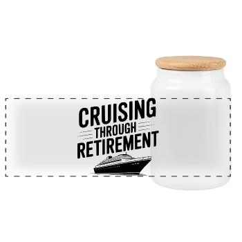 Cruising Through Retirement - Panoramic Cookie Jar with Wooden Lid - white - Front