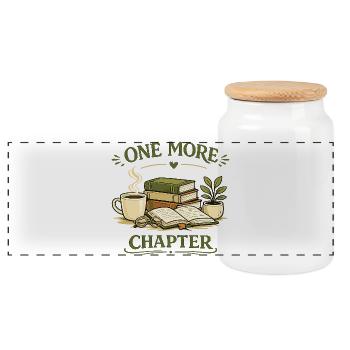 Book Lover Bookworm Books Motif - Panoramic Cookie Jar with Wooden Lid - white - Front