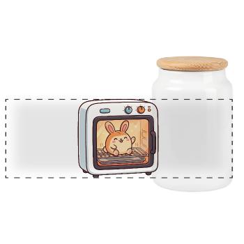 Pregnant woman in a bun in the oven – funny sw - Panoramic Cookie Jar with Wooden Lid - white - Front