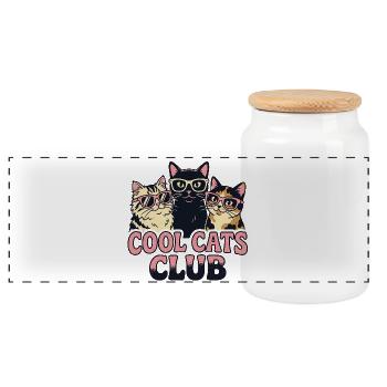 Club des Chats Cool - Boîte à biscuits avec couvercle en bois - blanc - Devant