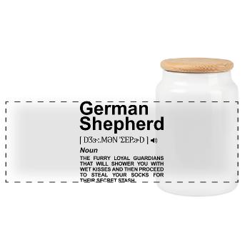 German Shepherd Meaning - Panoramic Cookie Jar with Wooden Lid - white - Front