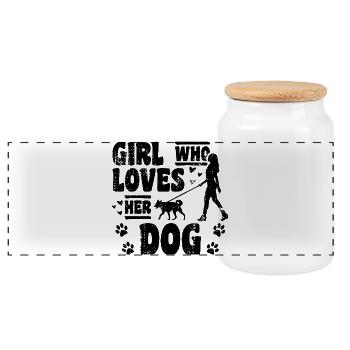 Fille qui aime son chien - Boîte à biscuits avec couvercle en bois - blanc - Devant