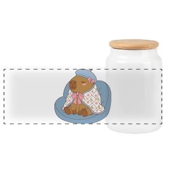 Mignonne capybara en peignoir Moonstar - Art de vêtements pour bébé - Boîte à biscuits avec couvercle en bois - blanc - Devant