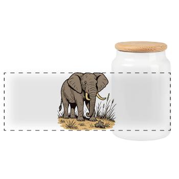 Elefant - Panorama Keksdose mit Holzdeckel - Weiß - Vorne