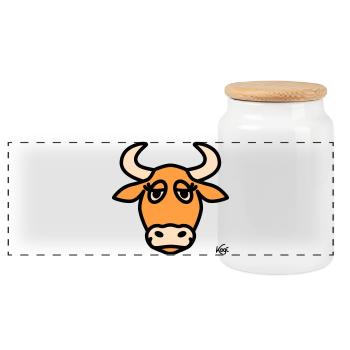 Grand Taureau - Boîte à biscuits avec couvercle en bois - blanc - Devant