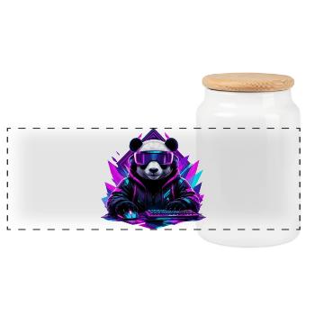 Panda Cyberpunk Gaming Neon - Boîte à biscuits avec couvercle en bois - blanc - Devant