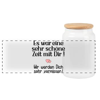 Abschied Kollegin - Schöne Zeit - Panorama Keksdose mit Holzdeckel - Weiß - Vorne
