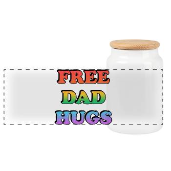 Free Dad Hugs Rainbow Tee LGBT Pride - Panoramic Cookie Jar with Wooden Lid - white - Front