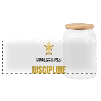 Erfolg liebt Disziplin Motivationszitat - Panorama Keksdose mit Holzdeckel - Weiß - Vorne