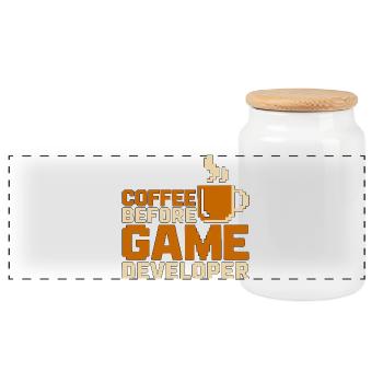 Game Developer Coffee Game Programmer Coffee Lover - Panoramic Cookie Jar with Wooden Lid - white - Front