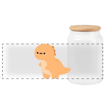 Baby Tyrannosaurus rex Teddy - Panoramic Cookie Jar with Wooden Lid - white - Front