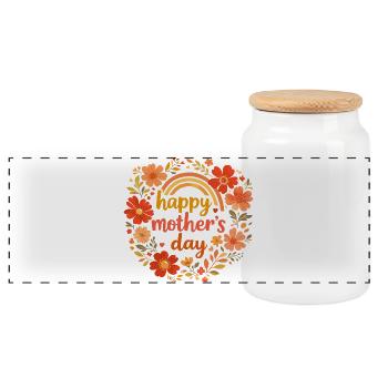 Happy Mother's Day Retro Flower Wreath - Panoramic Cookie Jar with Wooden Lid - white - Front