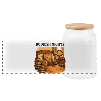 Bookish Nights Katzenlese - Panorama Keksdose mit Holzdeckel - Weiß - Vorne