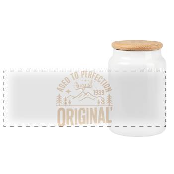 août 1989 – Légende des sommets et montagnes - Boîte à biscuits avec couvercle en bois - blanc - Devant