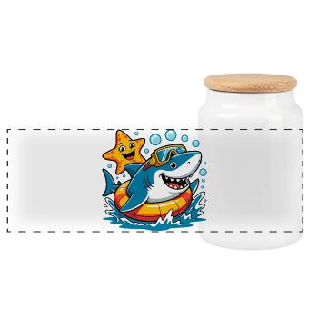 Funny diving shark - Panoramic Cookie Jar with Wooden Lid - white - Front