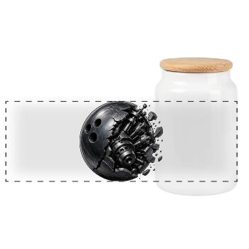 Bowlingkugel Maschinenkern Sternenmechanik - Panorama Keksdose mit Holzdeckel - Weiß - Vorne