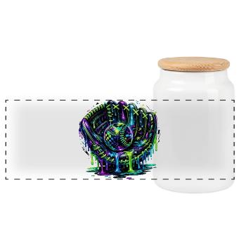 Baseball Glove Neon Graffiti Design - Panoramic Cookie Jar with Wooden Lid - white - Front