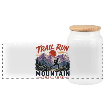 Trail Run - Mountain Challenge - Panoramic Cookie Jar with Wooden Lid - white - Front