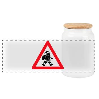 Weihnachtsmann crossing - Panorama Keksdose mit Holzdeckel - Weiß - Vorne