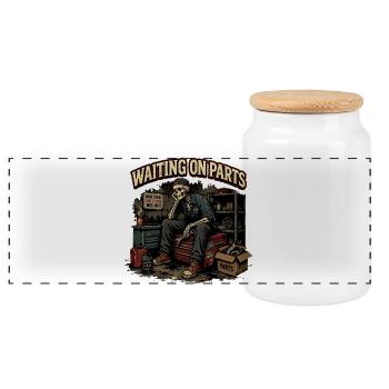 En Attente De Pièces | Humour Mécanique Squelette - Boîte à biscuits avec couvercle en bois - blanc - Devant