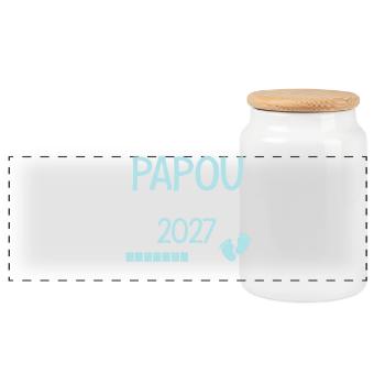Papou en 2027 Futur Grand-Père Fier et Heureux - Boîte à biscuits avec couvercle en bois - blanc - Devant