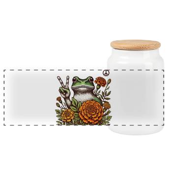 Grenouille paisible dans la fleur de souci - Boîte à biscuits avec couvercle en bois - blanc - Devant