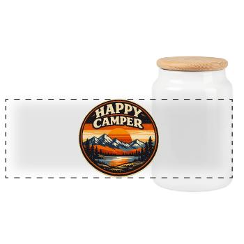 Happy Camper Camping Vintage | Na Hiking Gift - Panorama Keksdose mit Holzdeckel - Weiß - Vorne