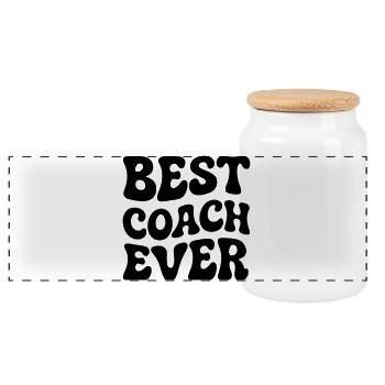 Best Coach ever retro Typography - Panoramic Cookie Jar with Wooden Lid - white - Front