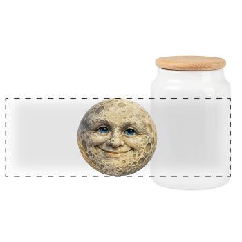 Visage de Lune Souriant - Boîte à biscuits avec couvercle en bois - blanc - Devant