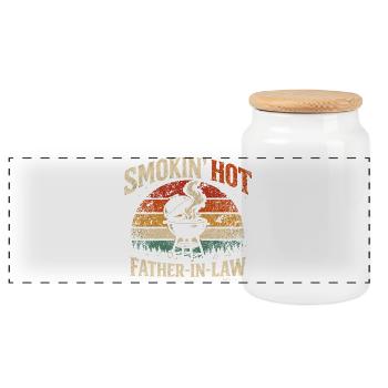 Smokin Hot Father-in-Law Barbecue | Humor Gift - Panoramic Cookie Jar with Wooden Lid - white - Front